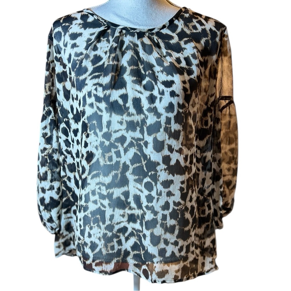 Talbots Black and Cream Animal Print Sheer Blouse